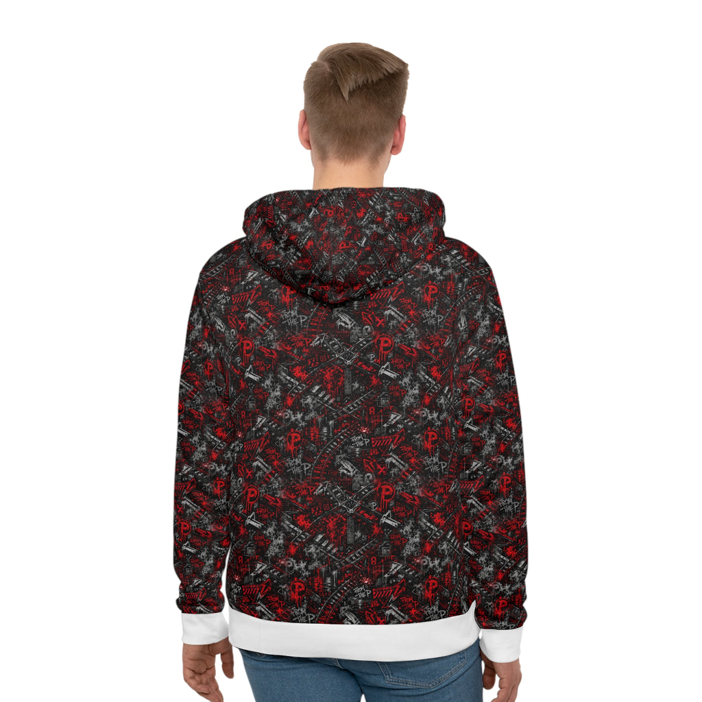From The P Graffiti All-Over Print Hoodie – Red (White Trim)