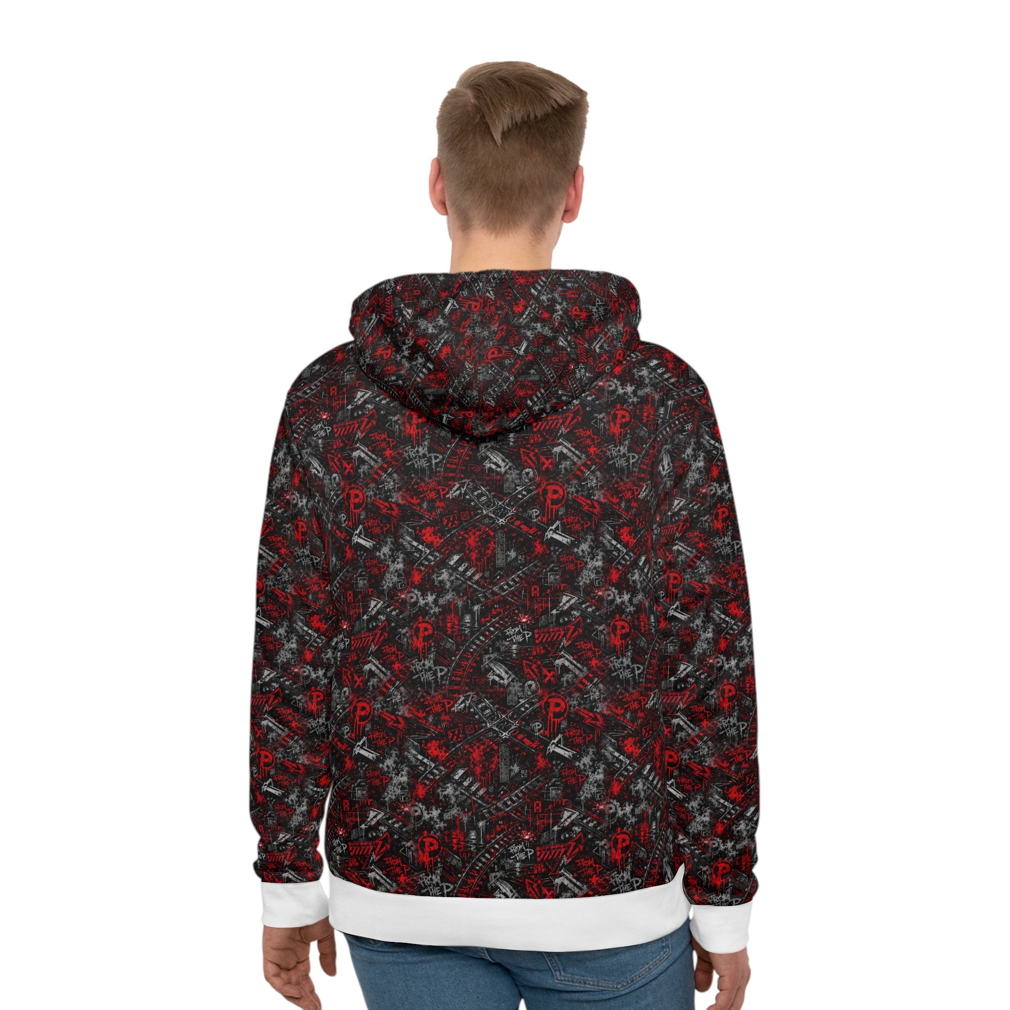 From The P Graffiti All-Over Print Hoodie – Red (White Trim)