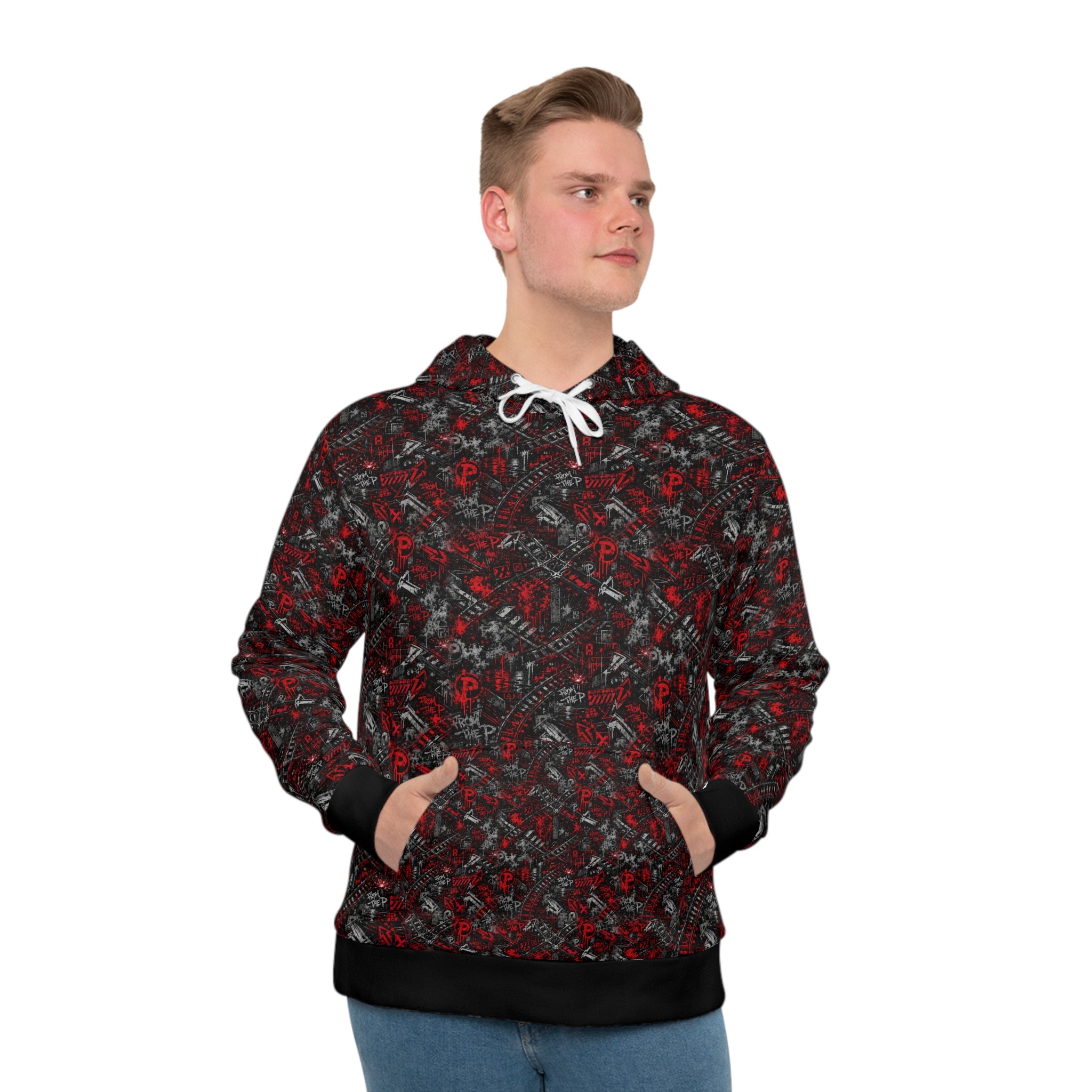 From The P Graffiti All-Over Print Hoodie – Red (Black Trim)