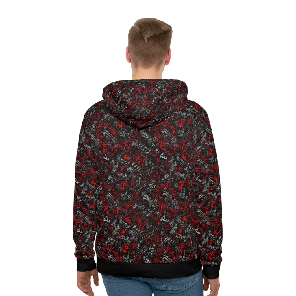 From The P Graffiti All-Over Print Hoodie – Red (Black Trim)