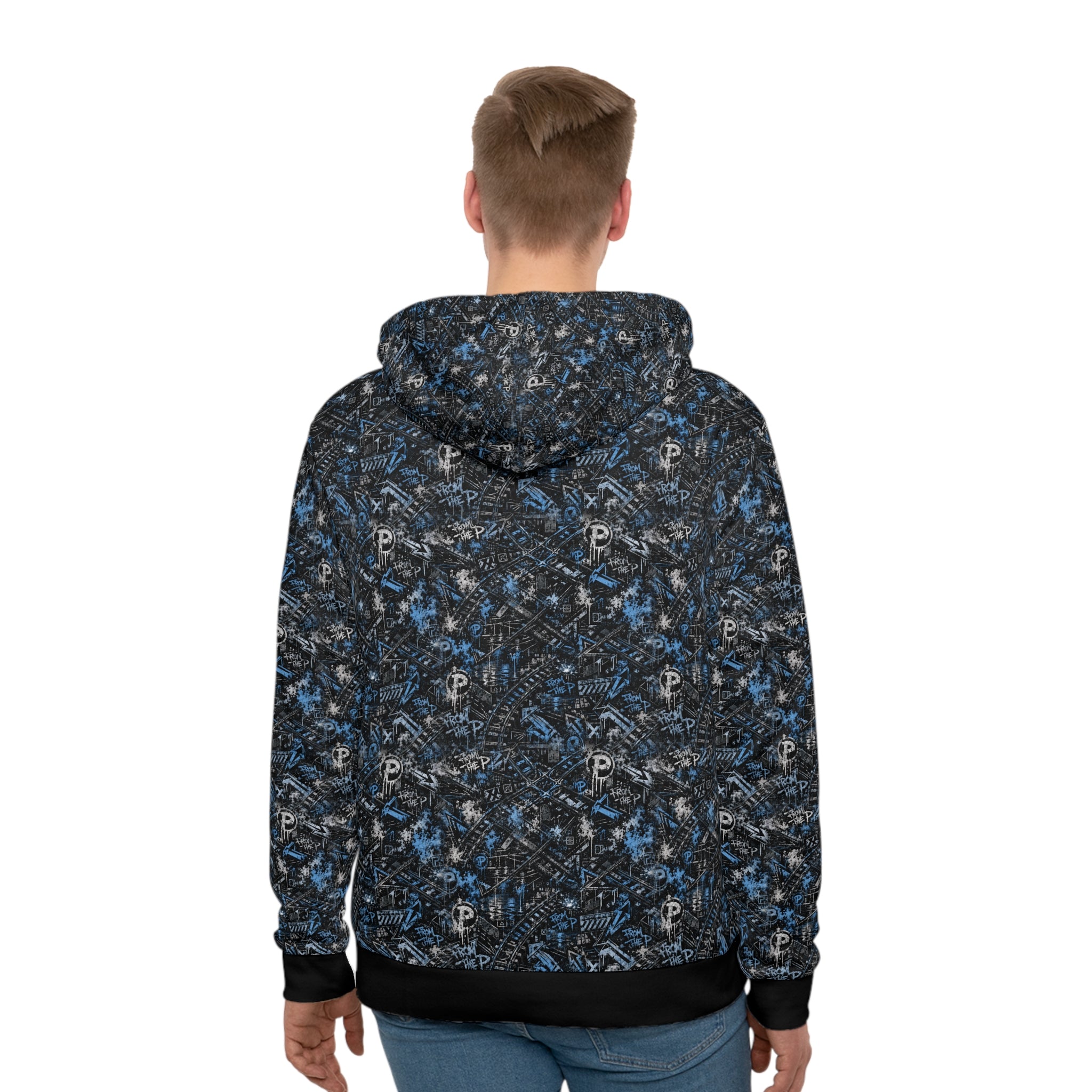 From The P Graffiti All-Over Print Hoodie – Blue (Black Trim)
